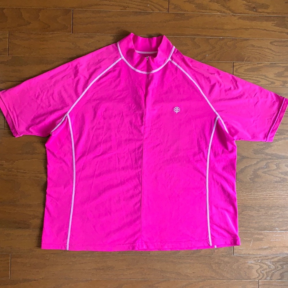 Coolibar UPF 50 Sun Protective Top Hot Pink Quarter Zip Short Sleeve Size XXL